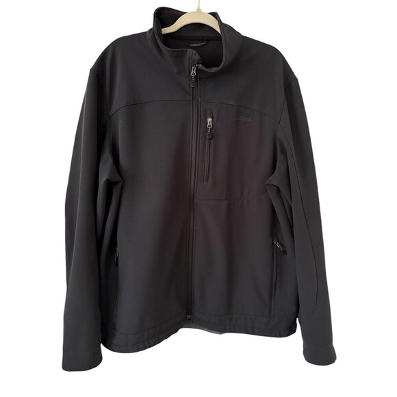 LL Bean Full Zip Windproof Soft Shell Jacket Men's XL Tall Black Fleece Lined - Picture 1 of 11